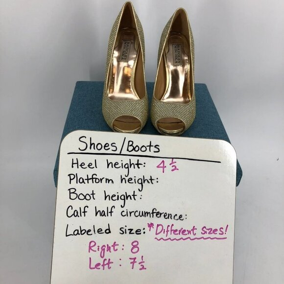 Badgely Mischka Gold Glitter Humbie II Peep Toe Platform Evening Pumps 7.5L & 8R - Picture 11 of 14